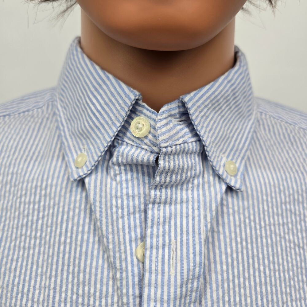 Vineyard Vines Seersucker Shirt Men S Short Sleeves Stretch Blue Striped Whale - Picture 5 of 13